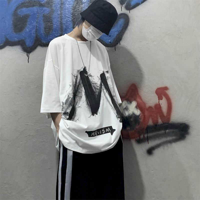 Dark wind super high street splash ink printing, old decadent sense of loose large size short-sleeved t-shirt for men women 210526