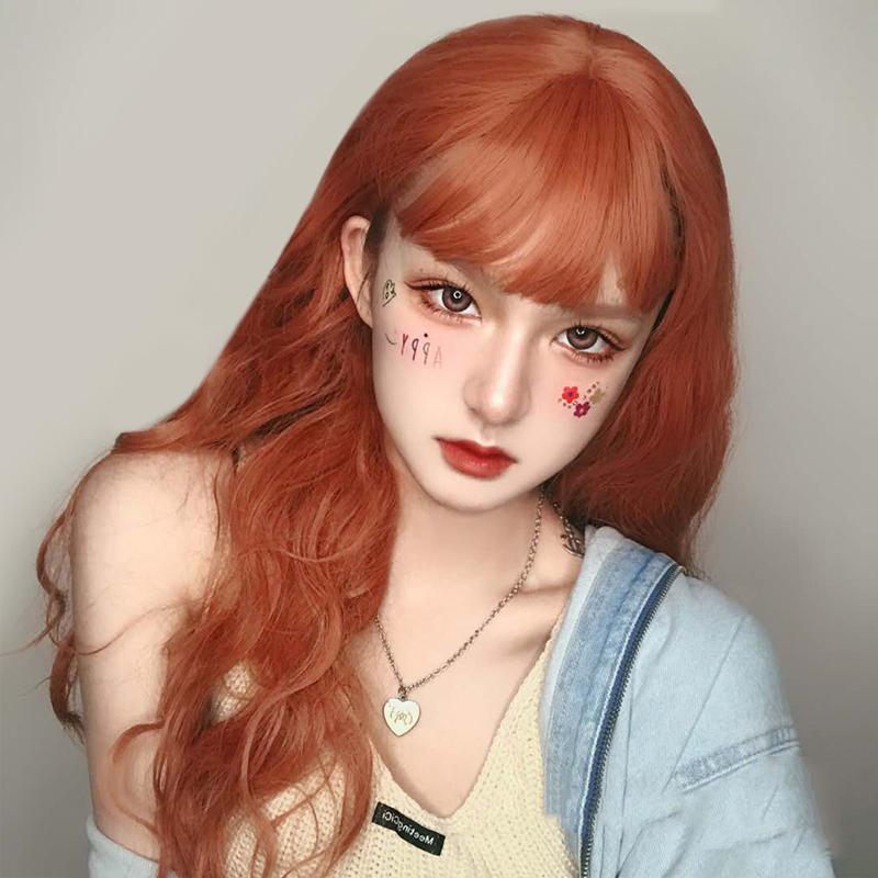 Synthetic Wigs LM Long Straight Wine Wig With Bangs Hair Bang For Women Red Heat Resistant