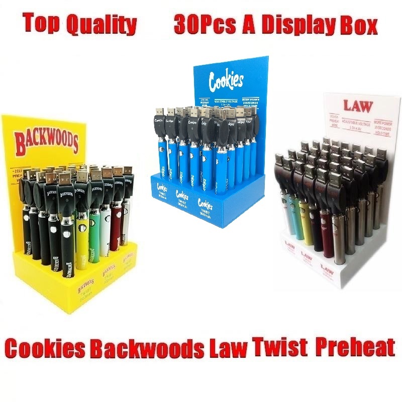 Cookies Backwoods Law Twist Preheat VV Battery 900mAh Usb Charger Vape Pen + Display Box Suit 30Pcs Batteries per Dozen Fit 510 cartridge empty
Cookies Backwoods Law Twist Preheat VV Battery 900mAh Usb Charger Vape Pen + Display Box Suit 30Pcs Batteries per Dozen Fit 510 cartridge empty