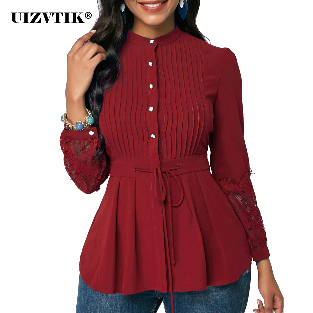 Women's Blouse And Shirt Spring Sexy Hollow Out Lace Long Sleeve Office blusas mujer de moda Vintage Plus Size Slim Tops 210225