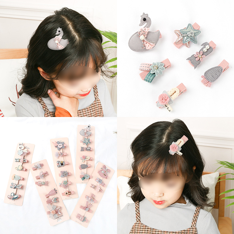 Children's Hair Pin Set Korean Version Cute Baby Cartoon Headdress Hairpins Girl's Fabric Hairpin Girl Hair Accessories Juego De Horquillas 