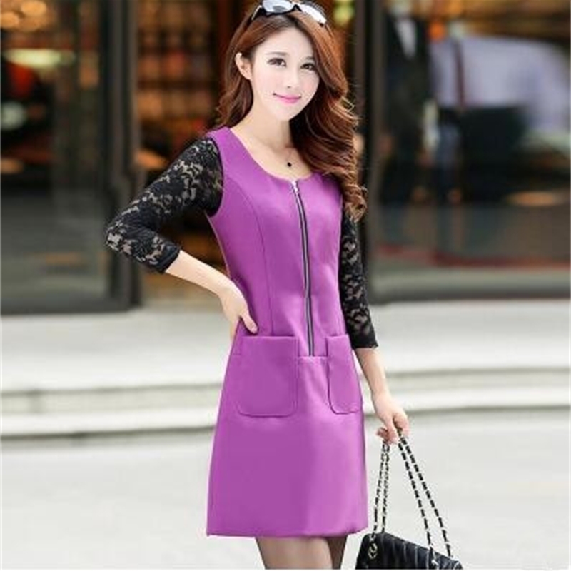 Women dress High quality fashion large multipocket autumn winter dresses primer slim sleeveless wool vest dresses for women 201008