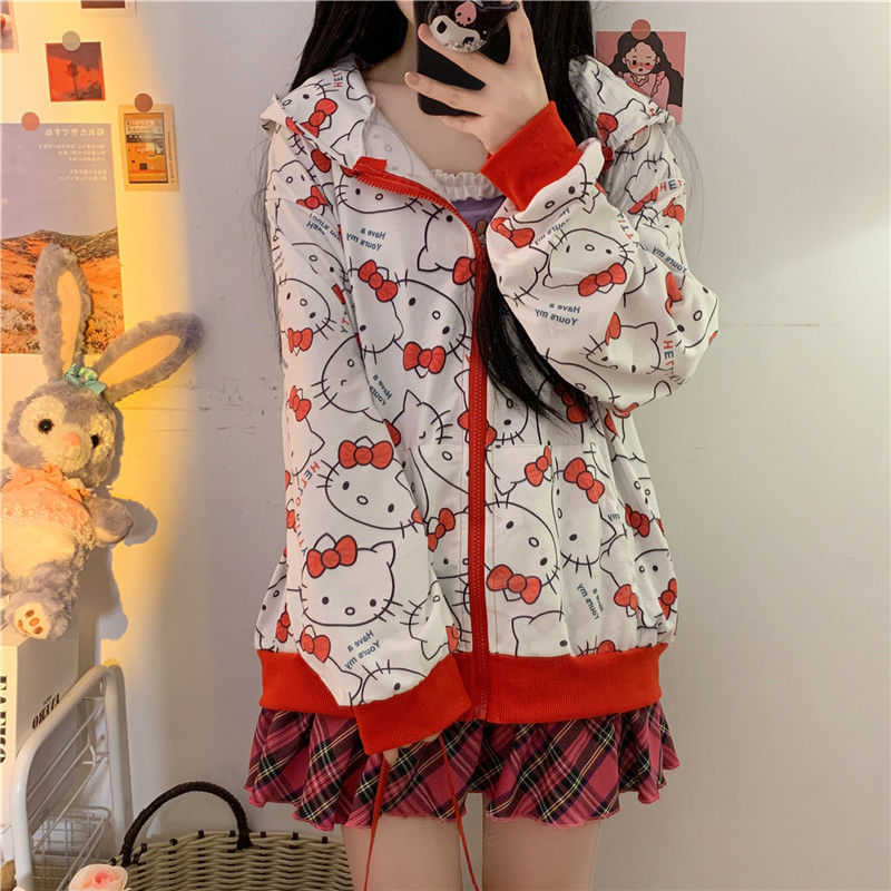 Cute Cartoon Sweatshirt Female Harajuku Streetwear Funny Zipper Hoodies Women Anime Teens Pullover Oversized Tops Vintage Hoodie 210927