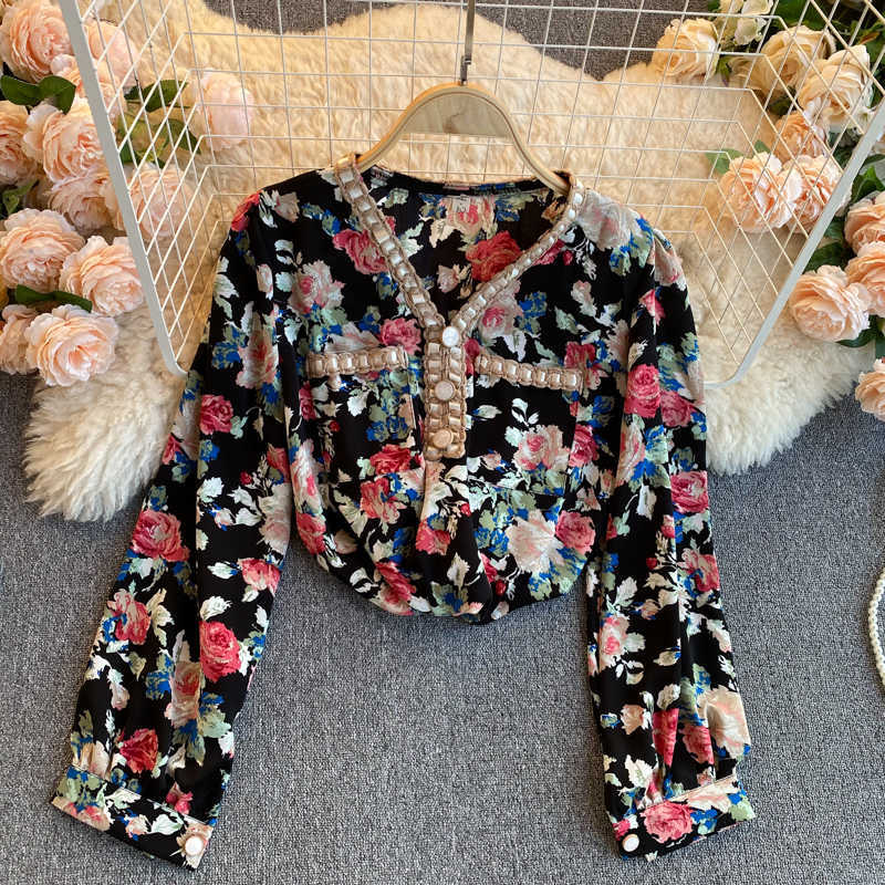 Fashion Ladies' Shirt Women Elegant Print V Collar Long Sleeve Tops Clothes Blusas Mujer De Moda Blouse Q444 210527