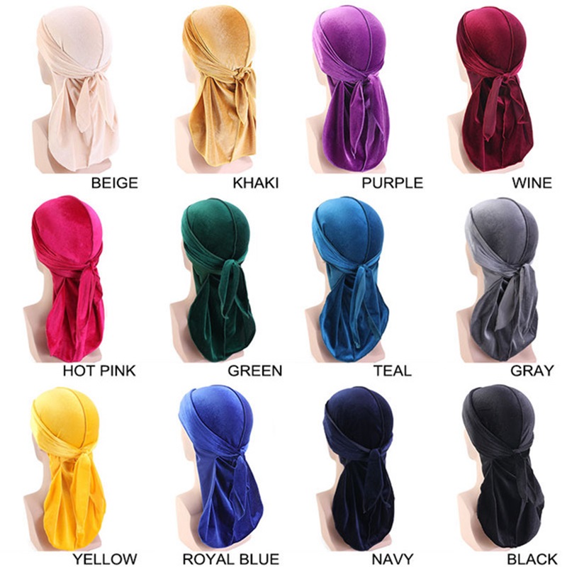 14colors Luxury unisex Velvet Durags Liners Bandana Turban Long Strap pirate caps Wigs Doo Durag Biker Headwear Headband Pirate Hat 261 R2, Blue;gray
14colors Luxury unisex Velvet Durags Liners Bandana Turban Long Strap pirate caps Wigs Doo Durag Biker Headwear Headband Pirate Hat 261 R2, Blue;gray