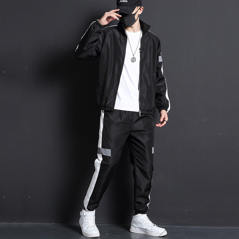 Men Fashion Tracksuit Spring Autumn Reflective Sweatshirt Sweatpants Tracksuit Set Men Patchwork Slim Fit Sweat Suits 201210