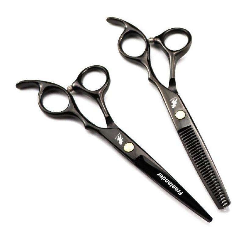 FREELANDER 5.5 inch/6.0 inch black hair scissors cutting / thinning scissors with comb and leather case