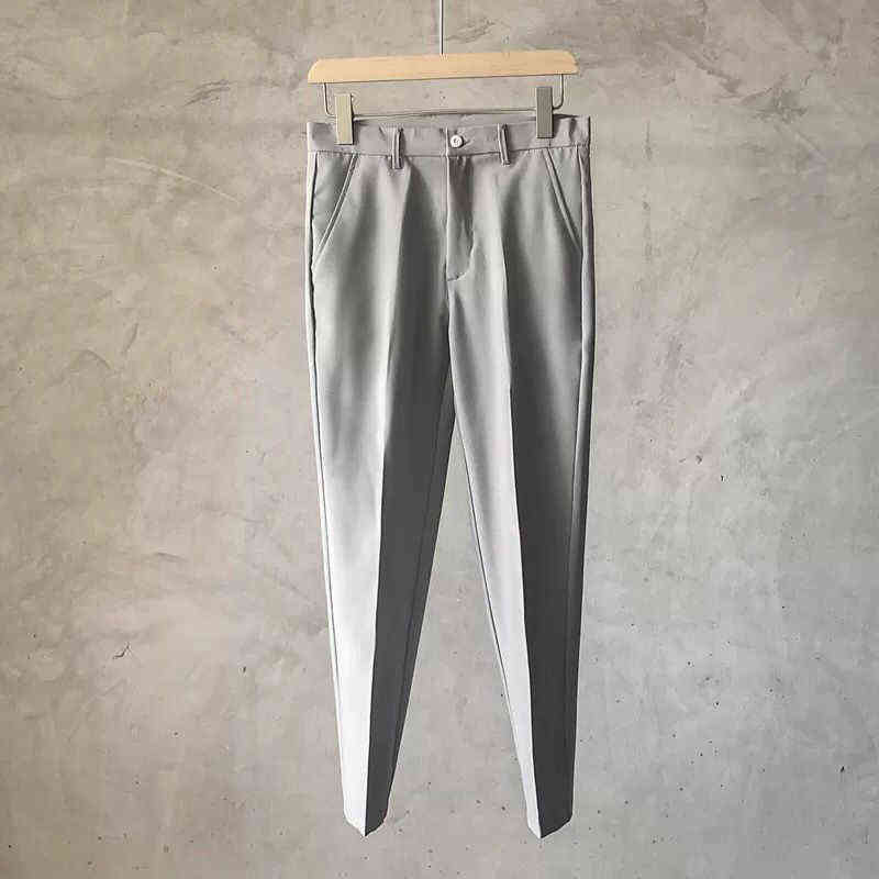 Men Cropped Straight Trousers Loose The Trend Fashion Male British No Ironing Pure Color Casual Suit Pants 211112