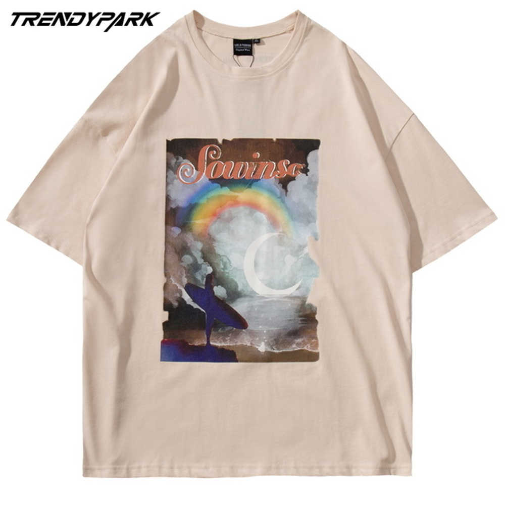 Hip Hop Men Tshirt Rainbow Painting T-Shirt Summer Short Sleeve T Shirt Harajuku Cotton Casual Streetwear Oversized Tops Tees 210601