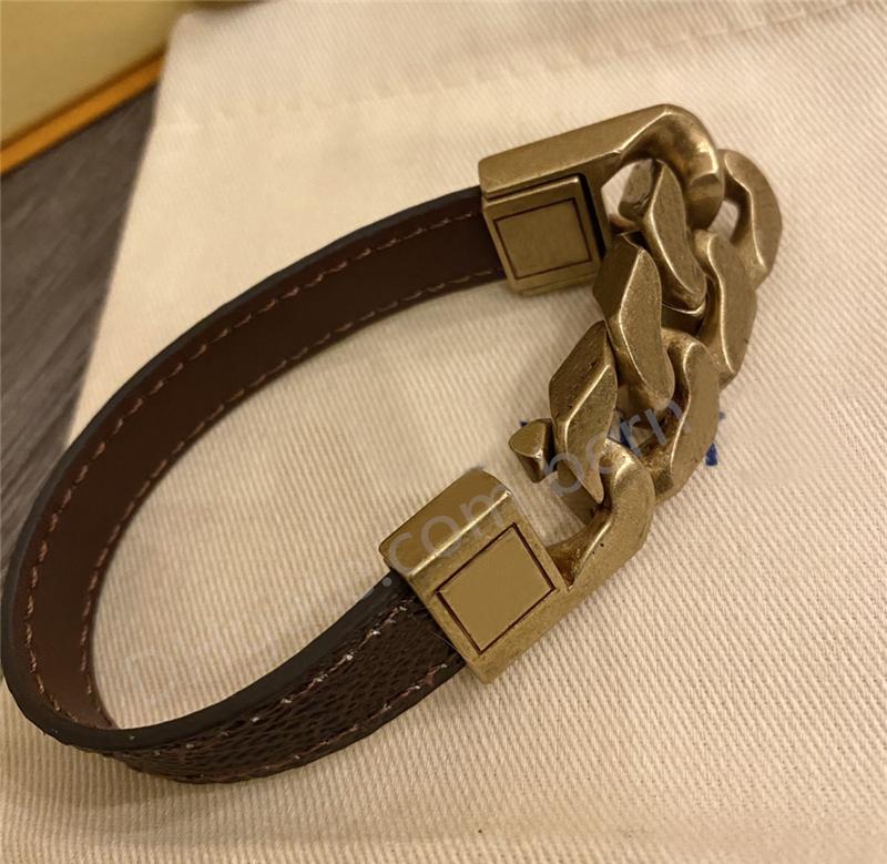 ZB006YX Classic Fashion Brown / Black PU Leather Cuff Letter Bracelet with Gift Box Rough Cut-out Chain Charm Bracelets