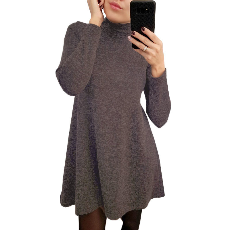 New Fashion Autumn Winter Dress Turtleneck Long Sleeve Loose Casual Dress New Solid Dress Women ALine Robe Plus Size GV160 201008