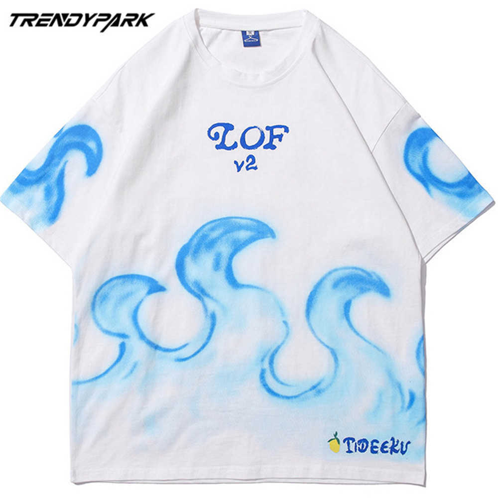 Men's T-shirt Funny Flame Print Summer Short Sleeve Tee Hip Hop Oversized Cotton Casual Harajuku Streetwear Top Tshirts Clothing 210601