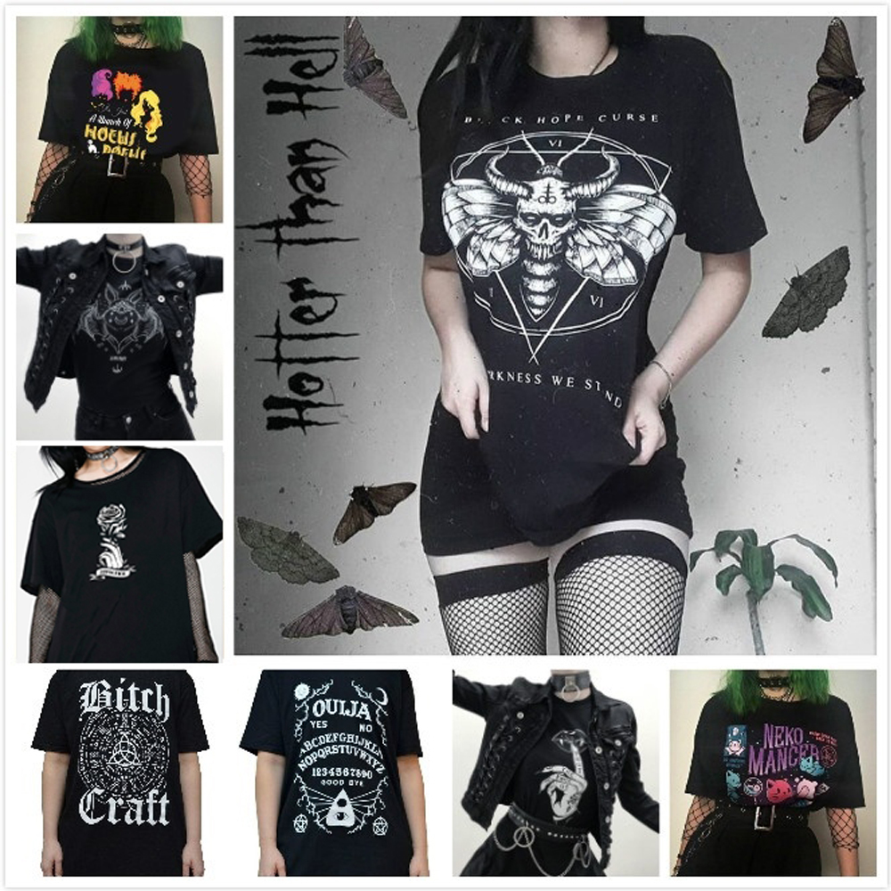 Fashion Gothic Horror Black T shirt Unisex Men Women Hallowmas Gfit Graphic Tees Hipster Harajuku Short Sleeves Grunge Tops Tee 210306