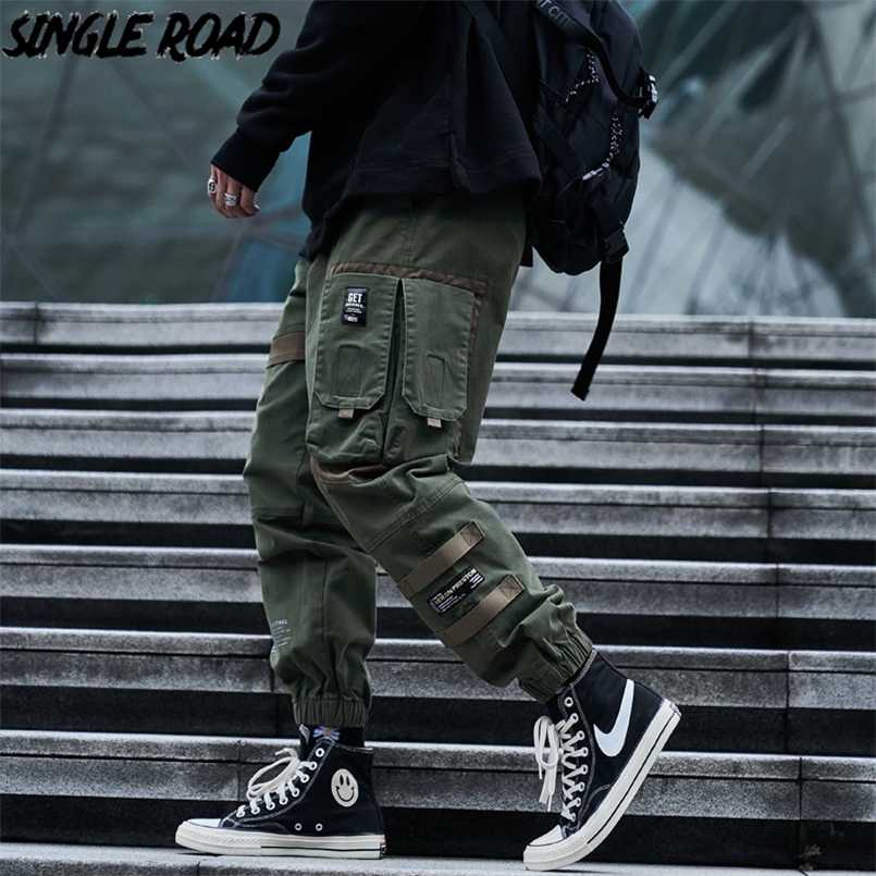 Single Road Mens Cargo Pants Men Fashion Side Pockets Hip Hop Techwear Joggers Male Japanese Streetwear Trousers Pants Men 211112