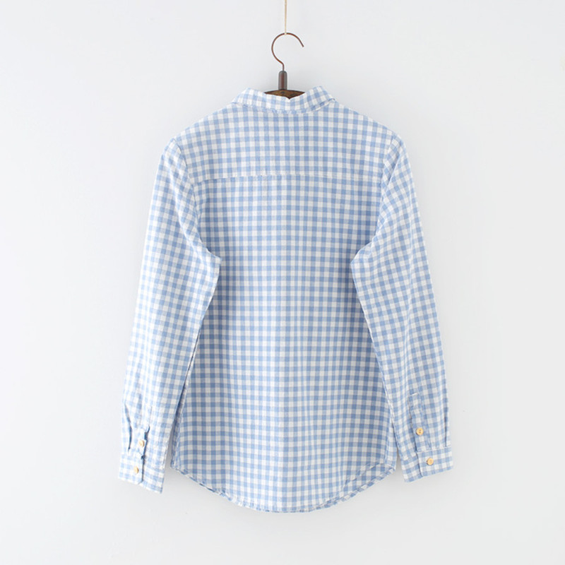 FEKEHA Cotton Long Sleeve Blouse Women With Embroidery Plaid Shirts For Women Autumn Blue Yellow Lady Tops Work Blouses Office 210225