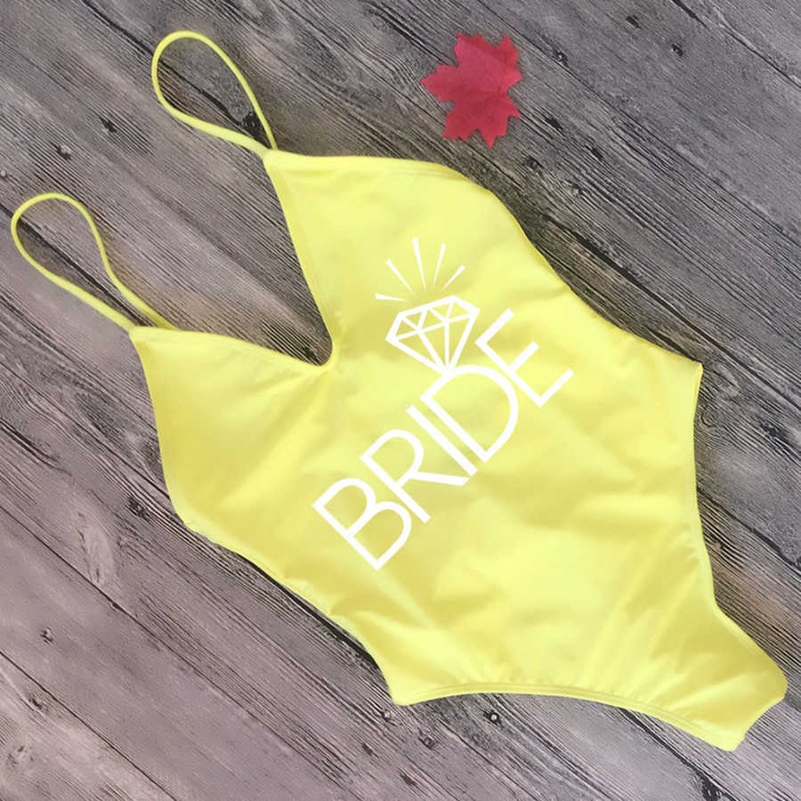 Thong padded Sexy Swimsuit BRIDE& SQUAD Female Women Fused Swimwear Backless White Team BRIDE Bather Monokini Bikini 210630