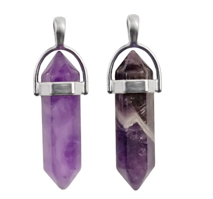 Pendant Necklace Crystals Amethyst Rose Quartz Bead Chakra Healing Point Women Men Natural Stone Pendants Leather Necklaces GC418