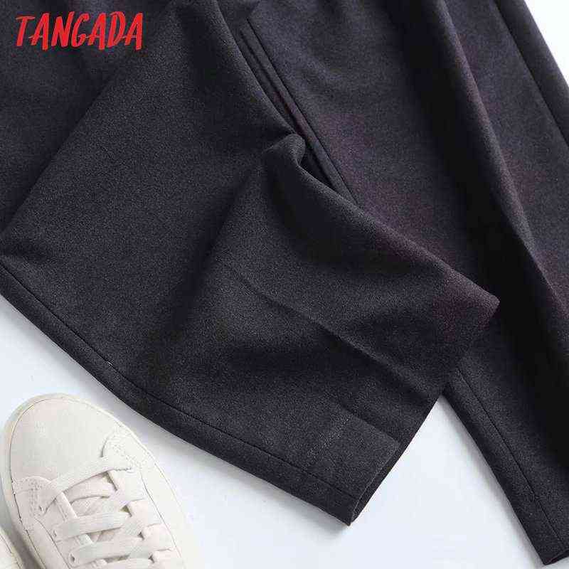 Tangada Fashion Women High Quality Thick Dark Gray Waist Suit Pants Trousers Buttons Office Lady Pantalon 4C15 211115