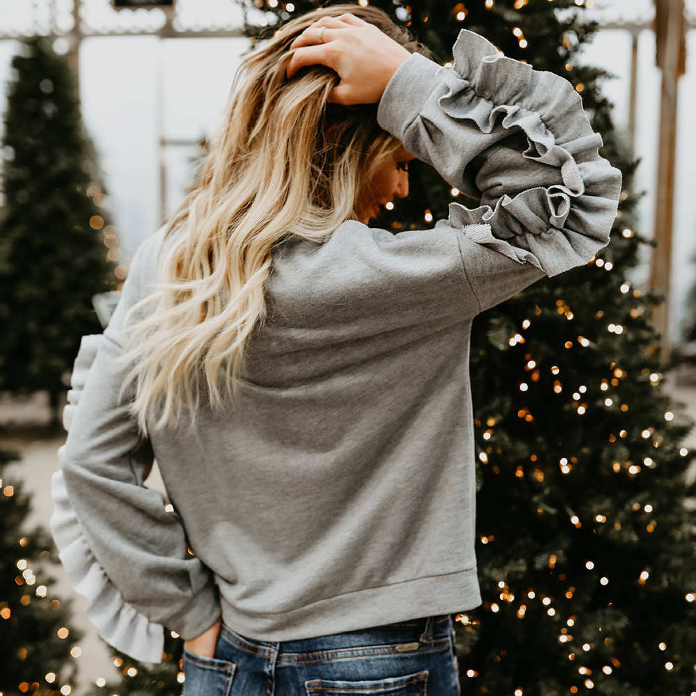 Ruffled Sweatshirts Women Casual Drop-shoulder Pullover Ladies Autumn Outwear Tops Hoody Slim Basic Sweatshirt Women Hoodie LJ201130