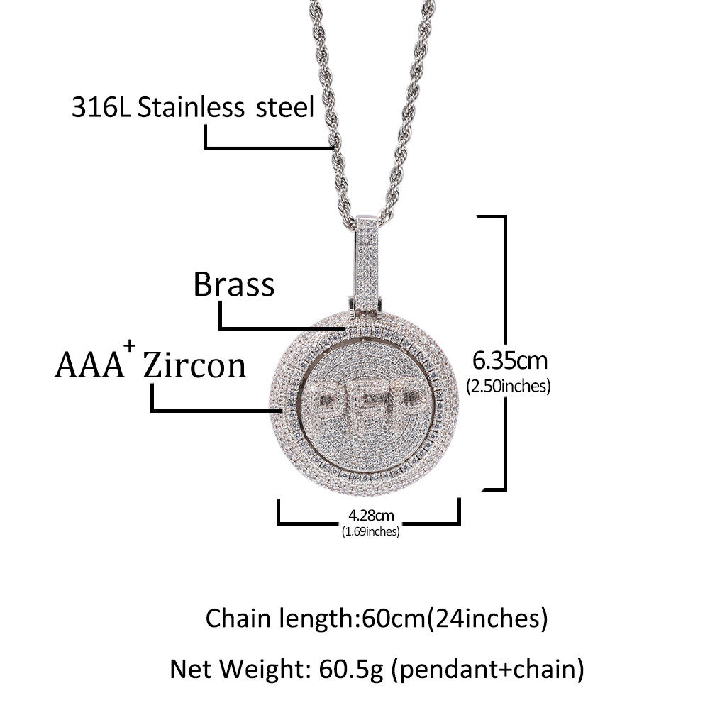 TopBling Hip Hop A-Z Custom Letters Pendant Necklace Rotatable Simulated Diamond Real Gold Plated Jewelry