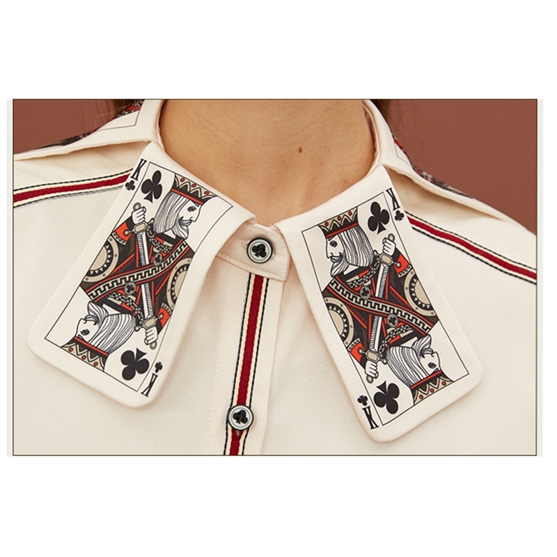Women Blouse Shirt Female New Spring Special King Card Print Collar Shirts Cool Woman Tops Ladies Party Long Sleeve Shirts NS634 210225