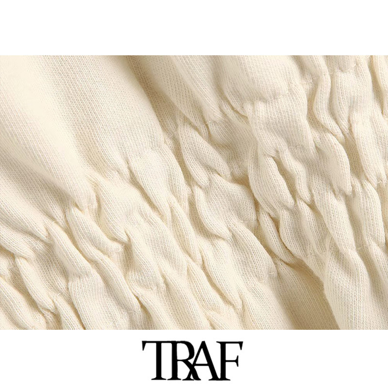 TRAF Women Vintage Stylish Solid Short Style Sweatshirt Fashion O Neck Long Puff Sleeve Elastic Waist Cozy Pullovers Chic Tops T200904