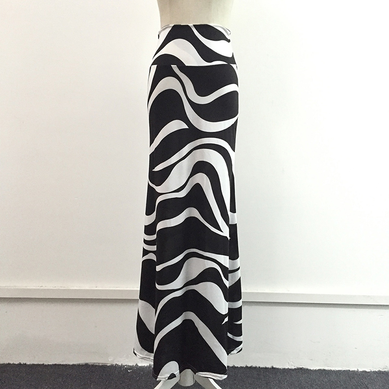 Fashion Women Summer Long Skirt Striped Wave Charming Elastic High Waist Boho Printing Saia Falda Female Maxi Skirt 210306