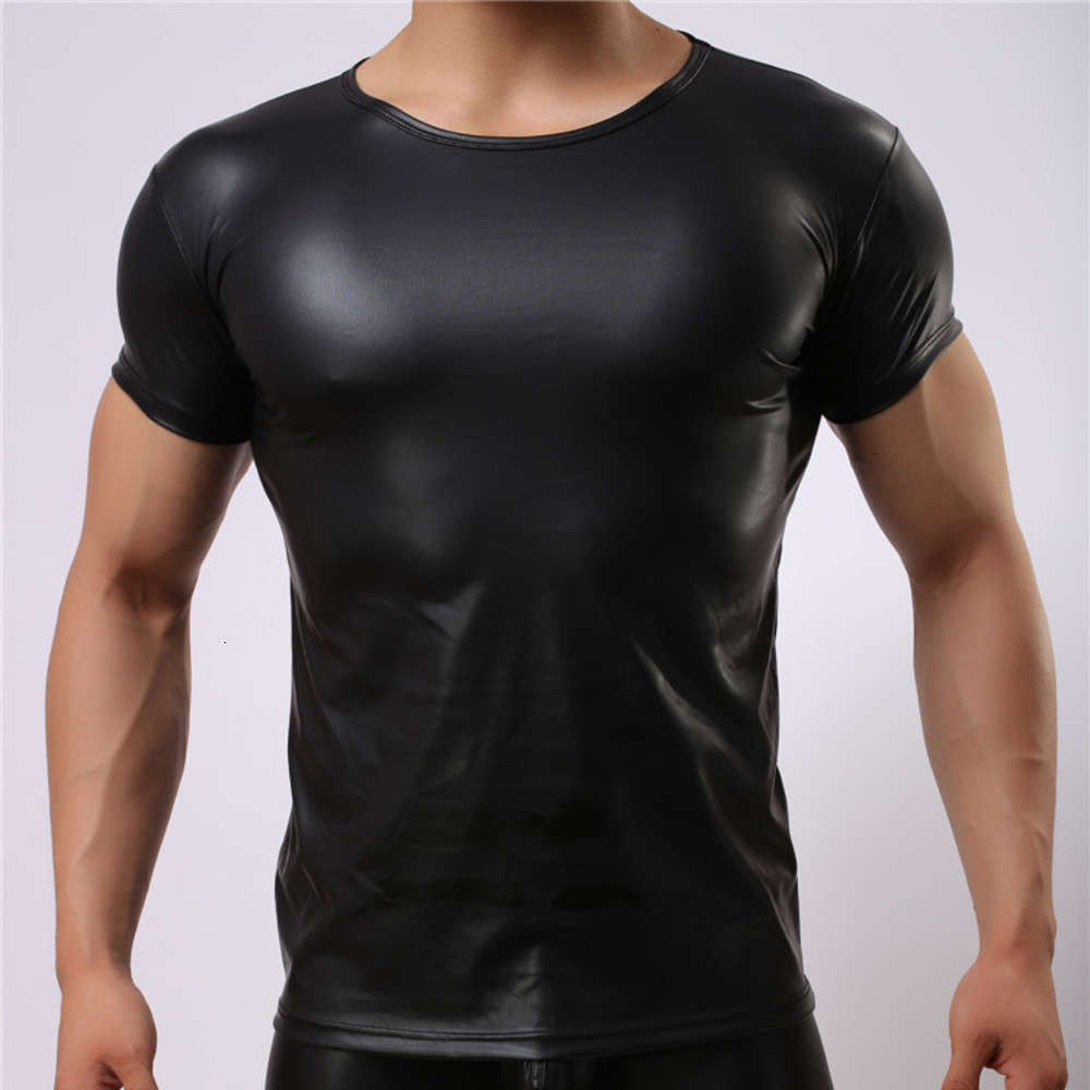 Fashion imitation leather T-shirt sexy top soft and comfortable men's short sleeve, Black
Fashion imitation leather T-shirt sexy top soft and comfortable men's short sleeve, Black