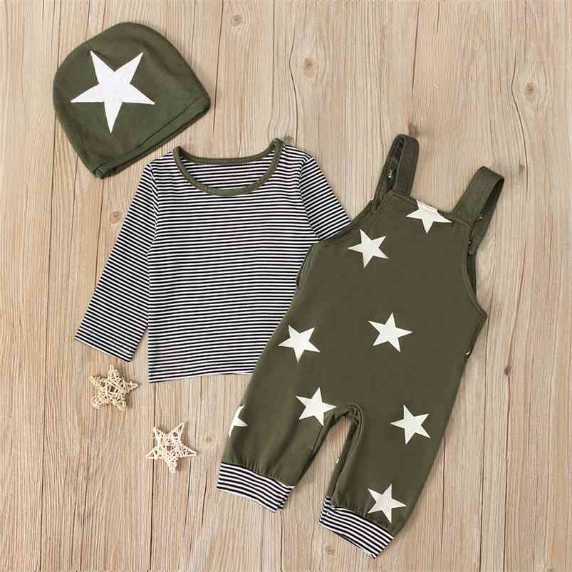 Autumn Children Sets Short Sleeve O Neck Stripe T-Shirt Print Star Suspender Pants Hats Casual Boys Clothes 6M-2T 210629, Army green
Autumn Children Sets Short Sleeve O Neck Stripe T-Shirt Print Star Suspender Pants Hats Casual Boys Clothes 6M-2T 210629, Army green