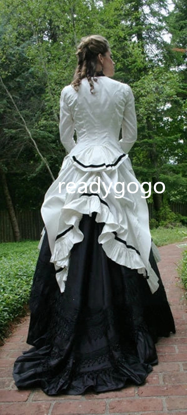 1860S Victorian Corset Gothic Prom Formal Dresses Vintage Black White Lace-up Corset Civil War Southern Belle Evening Gowns