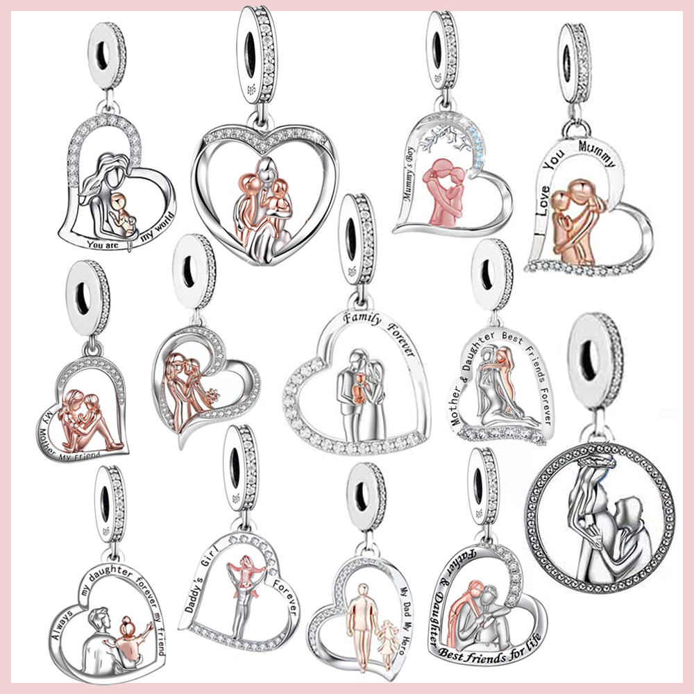 Fit Original Charm Bracelet Necklace 925 Sterling Silver & Rose Gold Dad Mummy Baby Family Forever Love Heart Dangle Beads For Making Women Anniversar