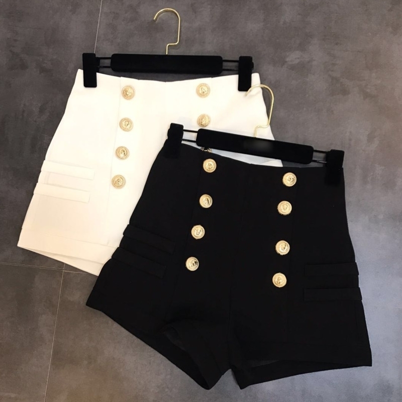 DEAT 2021 Spring Women Double-breasted Casual High Waist A-Line Wide Leg Black Shorts Female MI399 210317