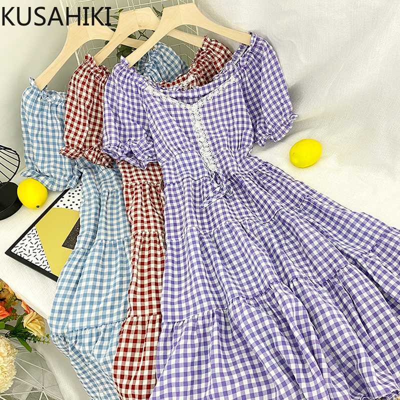 Sweet Plaid Women Dress Lace Patchwork V-neck Puff Short Sleeve Dresses Summer Korean High Waist A-line Vestidos 6G121 210603, Purple
Sweet Plaid Women Dress Lace Patchwork V-neck Puff Short Sleeve Dresses Summer Korean High Waist A-line Vestidos 6G121 210603, Purple