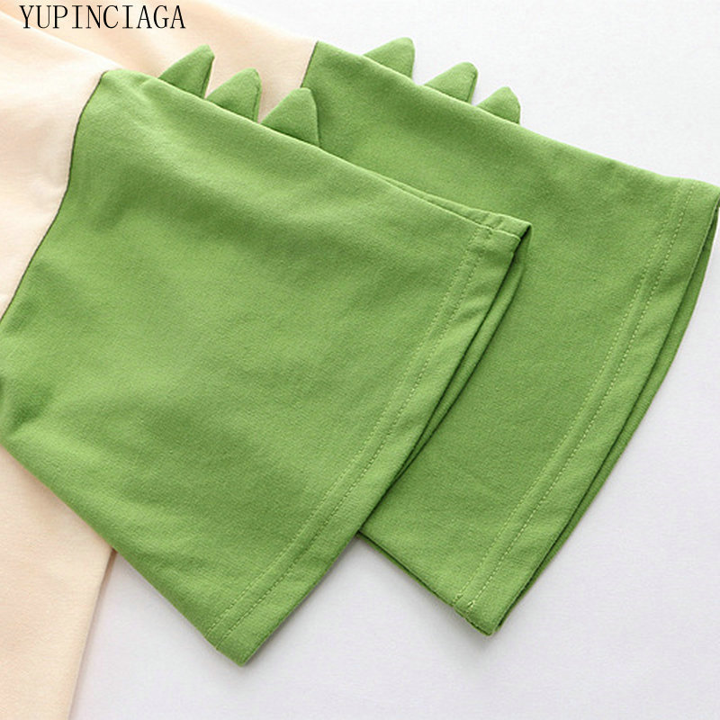 Women Dinosaur Sweatshirts With Horns Sweet Style Short Sleeve Cotton Hoodies Girls Green Hoodie Print Hooded Harajuku Pullovers LJ200808