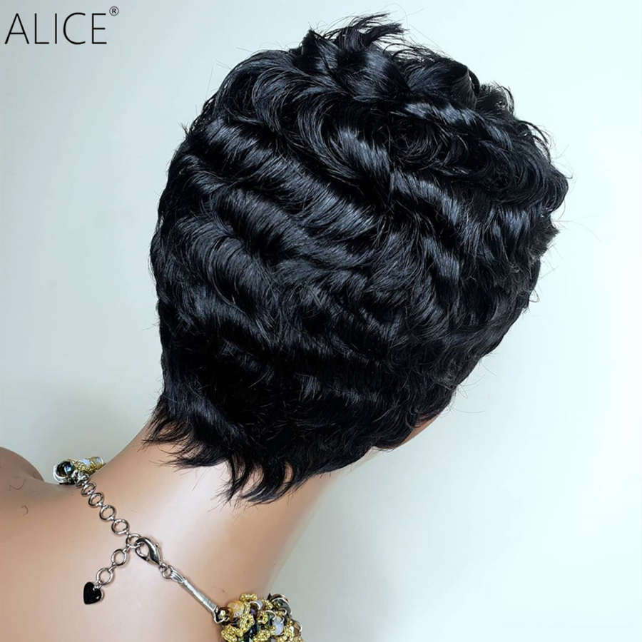 Black Pixie Cut Bob Curly Human Hair Wigs Jerry Curly Short Brazilian Lace Frontal Wig for American Women