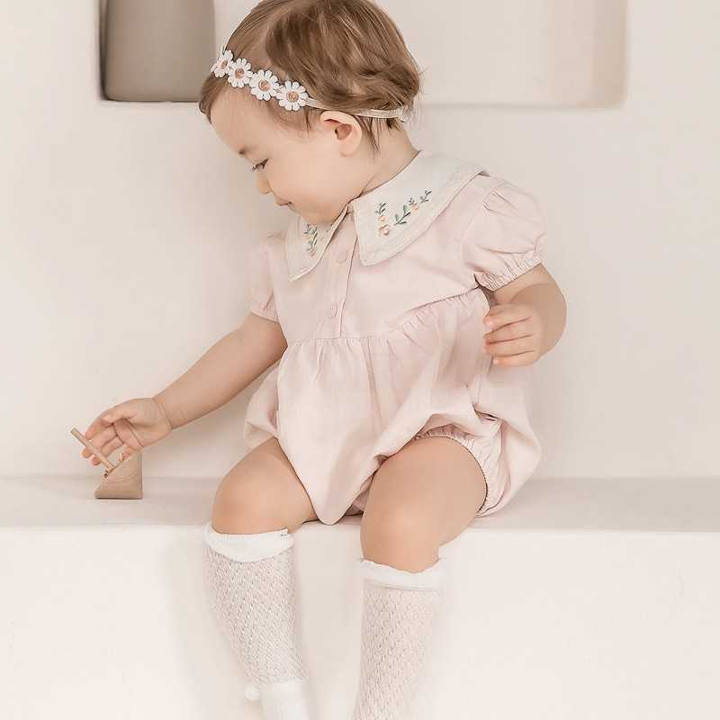 Baby Girl Embroidered Rompers born Korean Style Jumpsuit Infant Cotton Romper Summer Toddler Boutique Clothes 210615