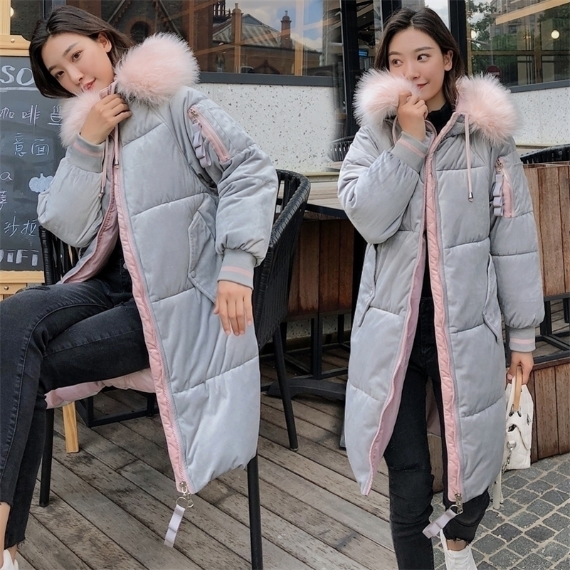 winter women's clothing new fashion long parka feminine coat velvet female winter jacket parka woman Fur collar coat 201019