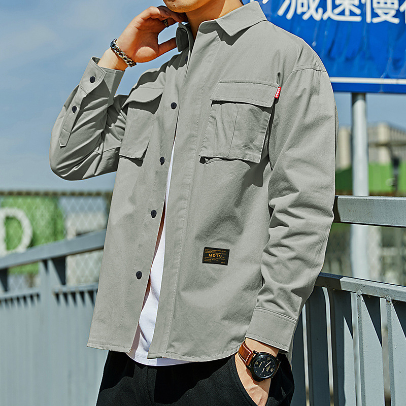 spring newest Men's Cotton Shirt Vintage Safari style Multi-pocket shirt Long sleeve shirt T200422