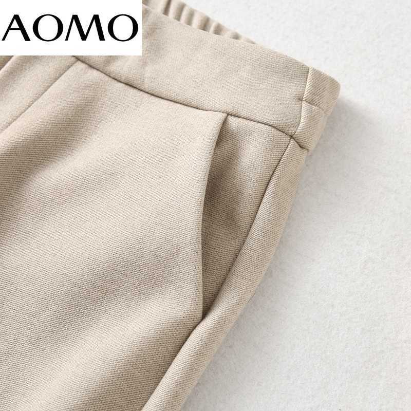 AOMO Winter Fashion Women Thick Warm Suit Pants Trousers Pockets Office Lady Elegant Pantalon YU145A 211115
