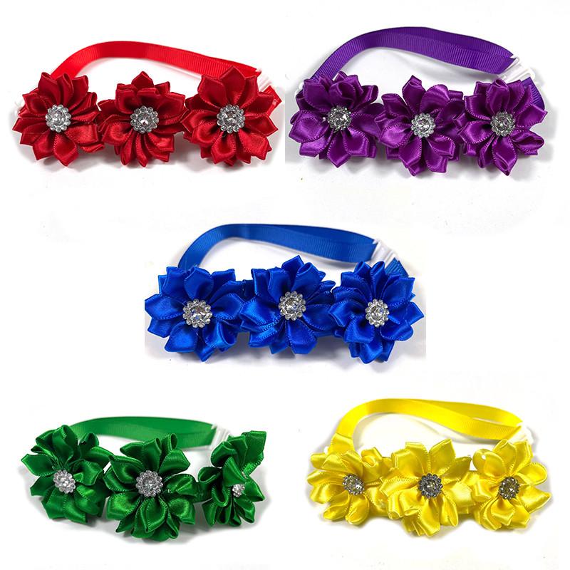50/100pcs Pet Dog Bow Ties Flowers Collar with Shiny Rhinestones Bright Color Small Middle Neckties Pet Supplies Dog Accessories