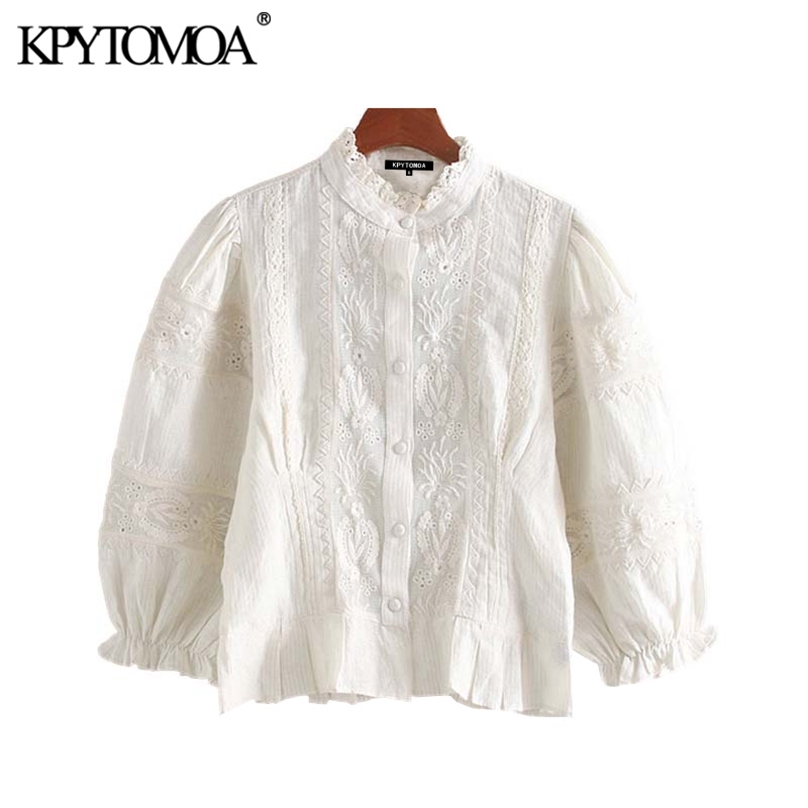 Vintage Sweet Hollow Out Embroidery Blouses Women Fashion Ruffled Collar Three Quarter Sleeve Female Shirts Blusa Chic Tops 210719, As picture
Vintage Sweet Hollow Out Embroidery Blouses Women Fashion Ruffled Collar Three Quarter Sleeve Female Shirts Blusa Chic Tops 210719, As picture
