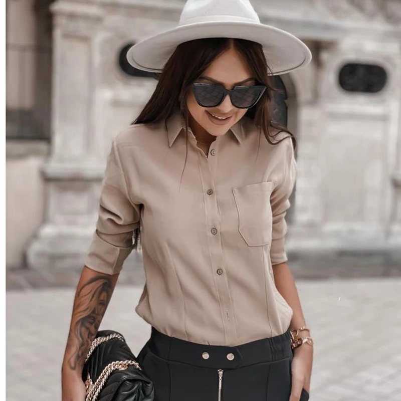 2021 New Women Fashion Khaki Blouse Casual Turn-down Collar Long Sleeve Pocket Versatile Style Tops Ladies Basic Loose Shirt Autumn 17td
2021 New Women Fashion Khaki Blouse Casual Turn-down Collar Long Sleeve Pocket Versatile Style Tops Ladies Basic Loose Shirt Autumn 17td