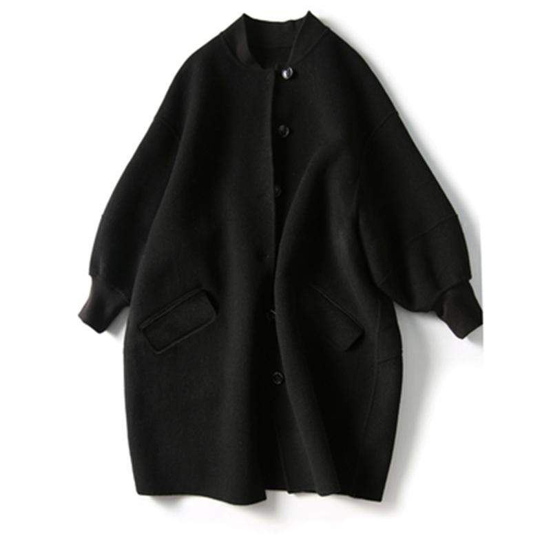 New Winter Women's Wool Coat Faux 2021 Lady Trendy Woolen Overcoats Loose Large Size Female Blend Jackets Pockets Mujer N774