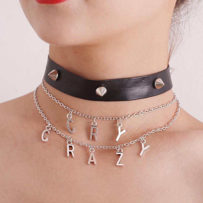 Chokers COSYOO Jewelry Alloy Chain Lettered Faux Leather Necklace With Female Rivets Inlaid Diamond Multilayer Collar
Chokers COSYOO Jewelry Alloy Chain Lettered Faux Leather Necklace With Female Rivets Inlaid Diamond Multilayer Collar