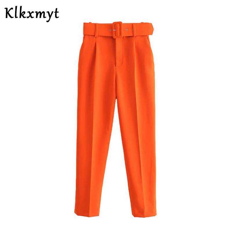 Elegant Office Wear Purple Pant Women with Belt Sashes Pockets High Waist Suit Pants Fashion Female Casual Chic Trousers 210527
