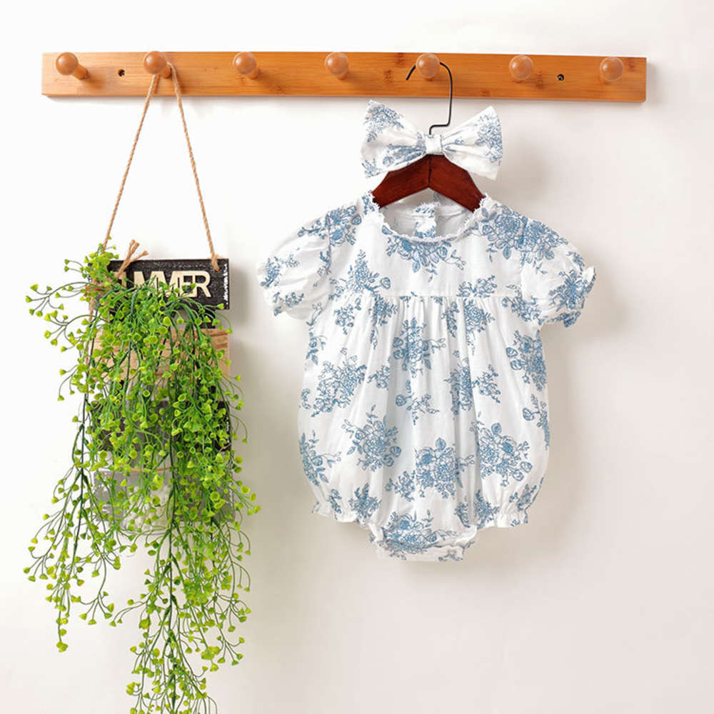 year's summer baby girl's short sleeve hand painted blue flower cute dress, White
year's summer baby girl's short sleeve hand painted blue flower cute dress, White