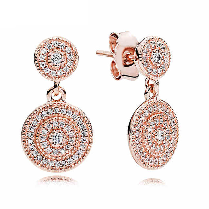 Fashion Stud Earrings 925 Sterling Silver Rose Droplets Heart Circles Radiant Elegance Enchanted Crown For Women Jewelry Gift