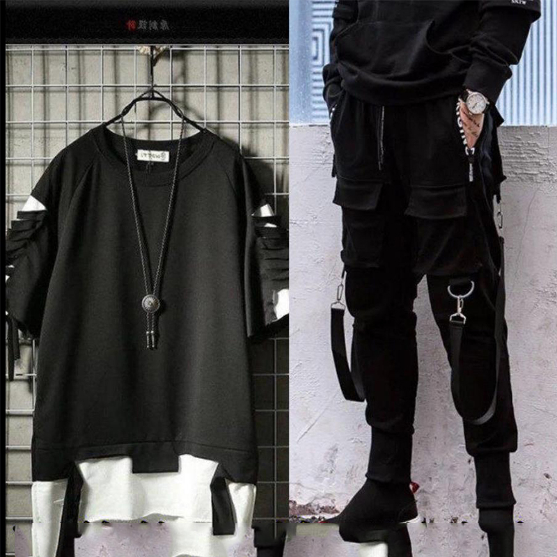 Two-piece suit long sleeve sweatshirt overalls men hip-hop loose jacket Tops clothes Tops and pants Sweatpants Set for Boys 201210