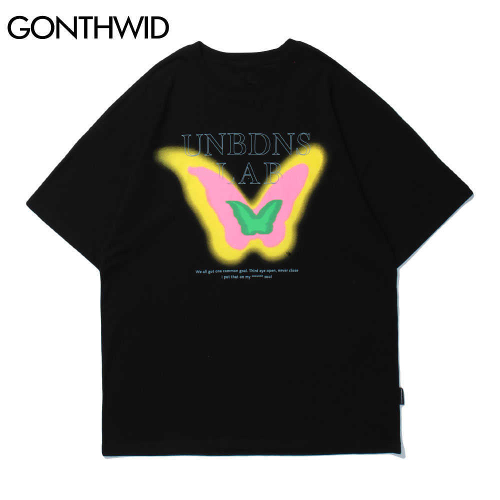 GONTHWID Tees Tops Men Streetwear Hip Hop Gothic Graffiti Color Harajuku Cotton Casual Short Sleeve T-Shirt Male 210629