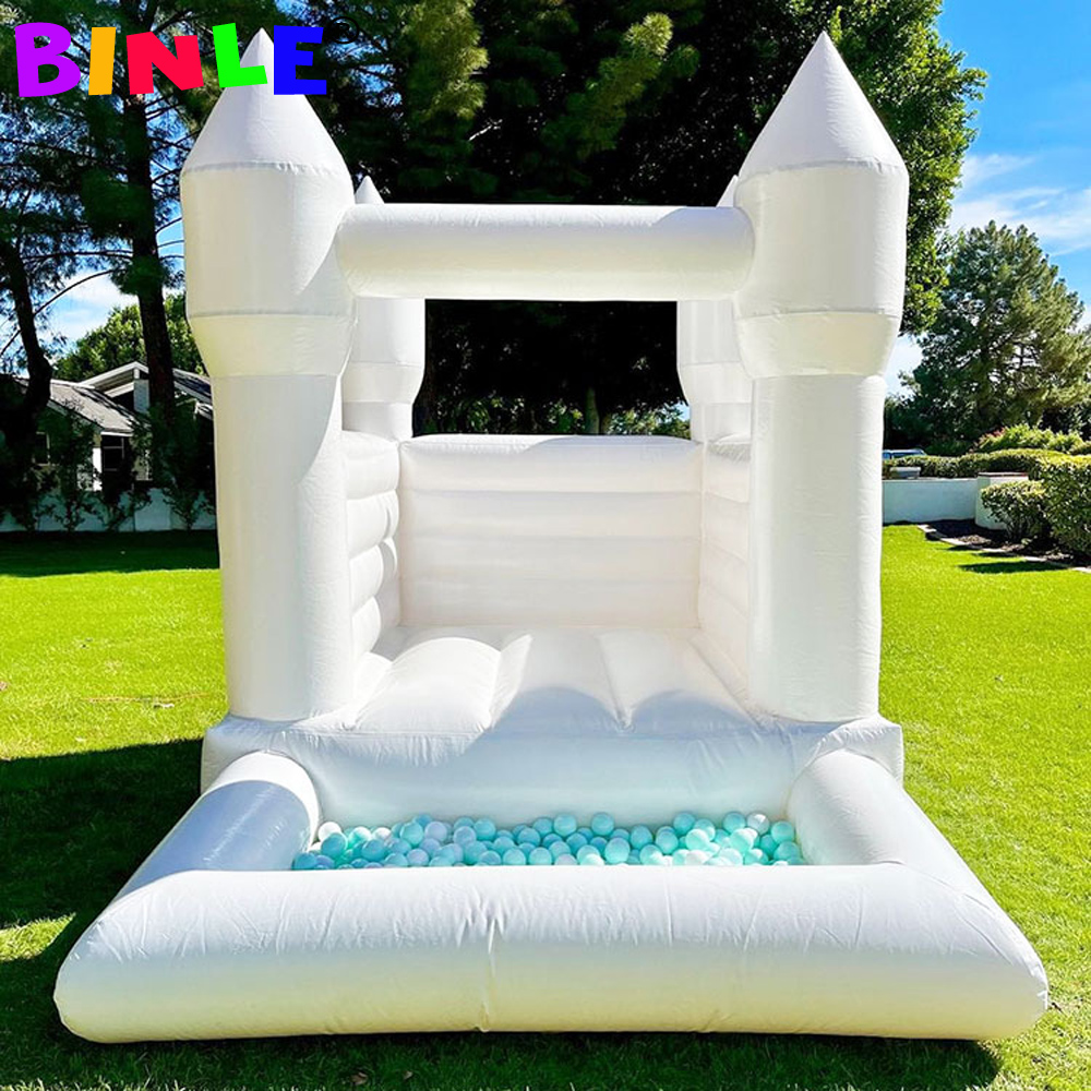 Pastel Mini Toddler Wedding Bounce House Inflatable White Pink Bouncy Castle With Soft Play Ball Pit Pool Jumper For Kids Party 3x3m 10x10ft